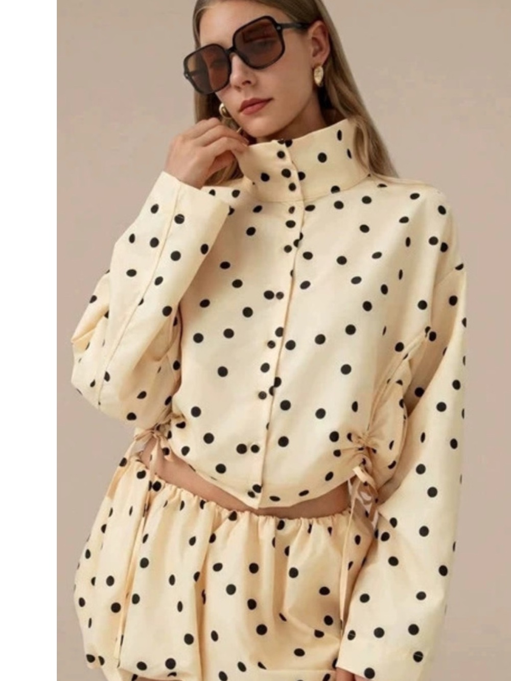 Zara yellow and black polka dot high neck jacket/ahirt
